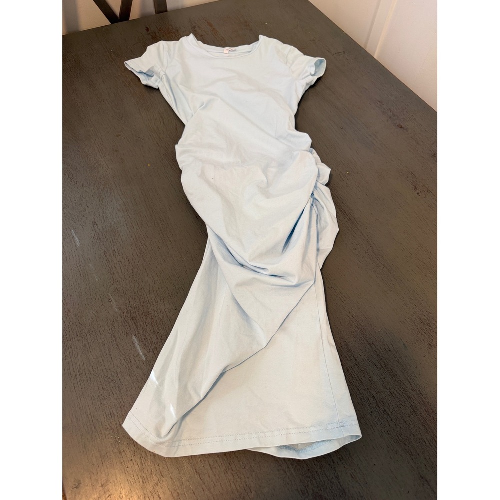 Missufe Light Blue Short Sleeve Side Ruched Bodycon T-Shirt Mini Dress Small